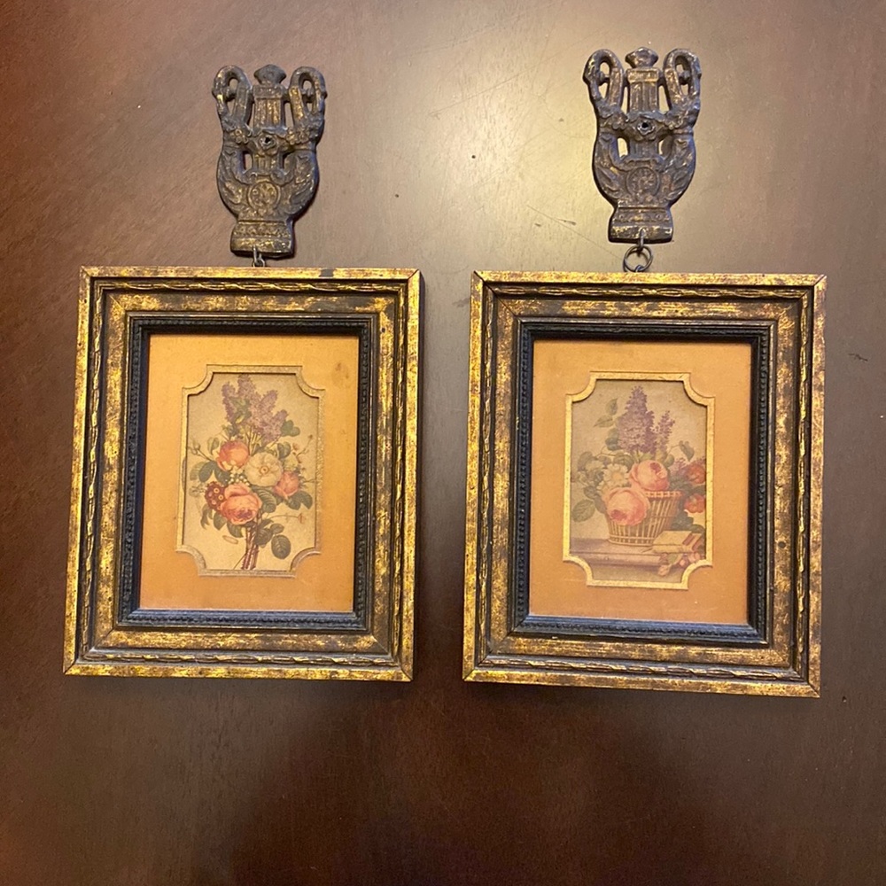 Vintage Framed Floral Art Set of Two